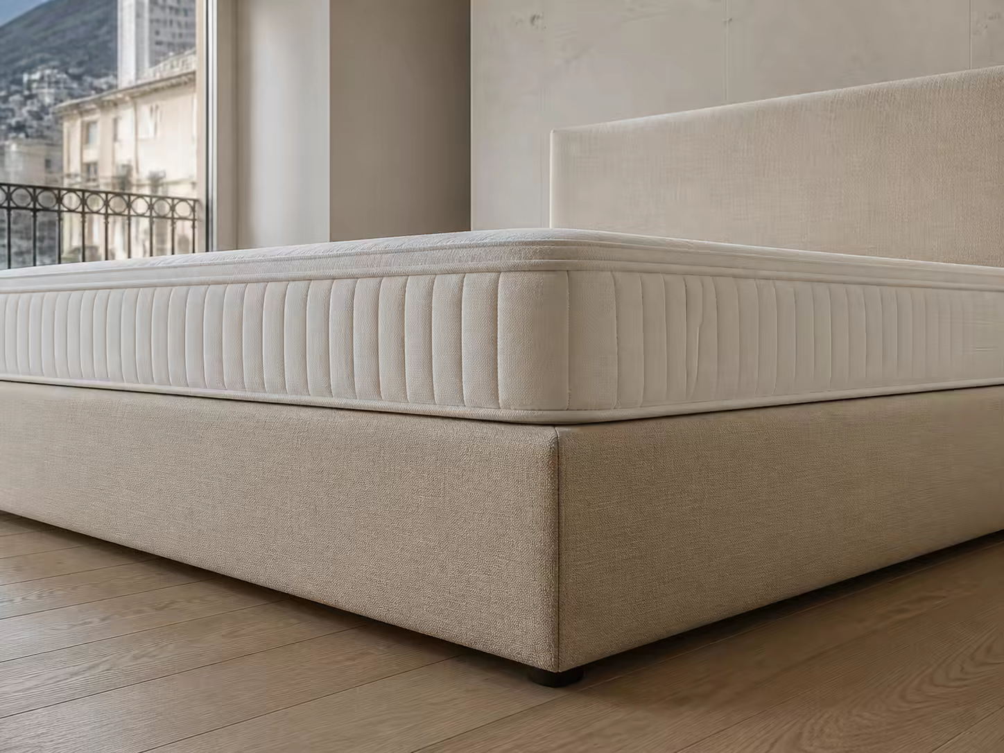 Sommier tapissier et bordure de matelas en textile ivoire