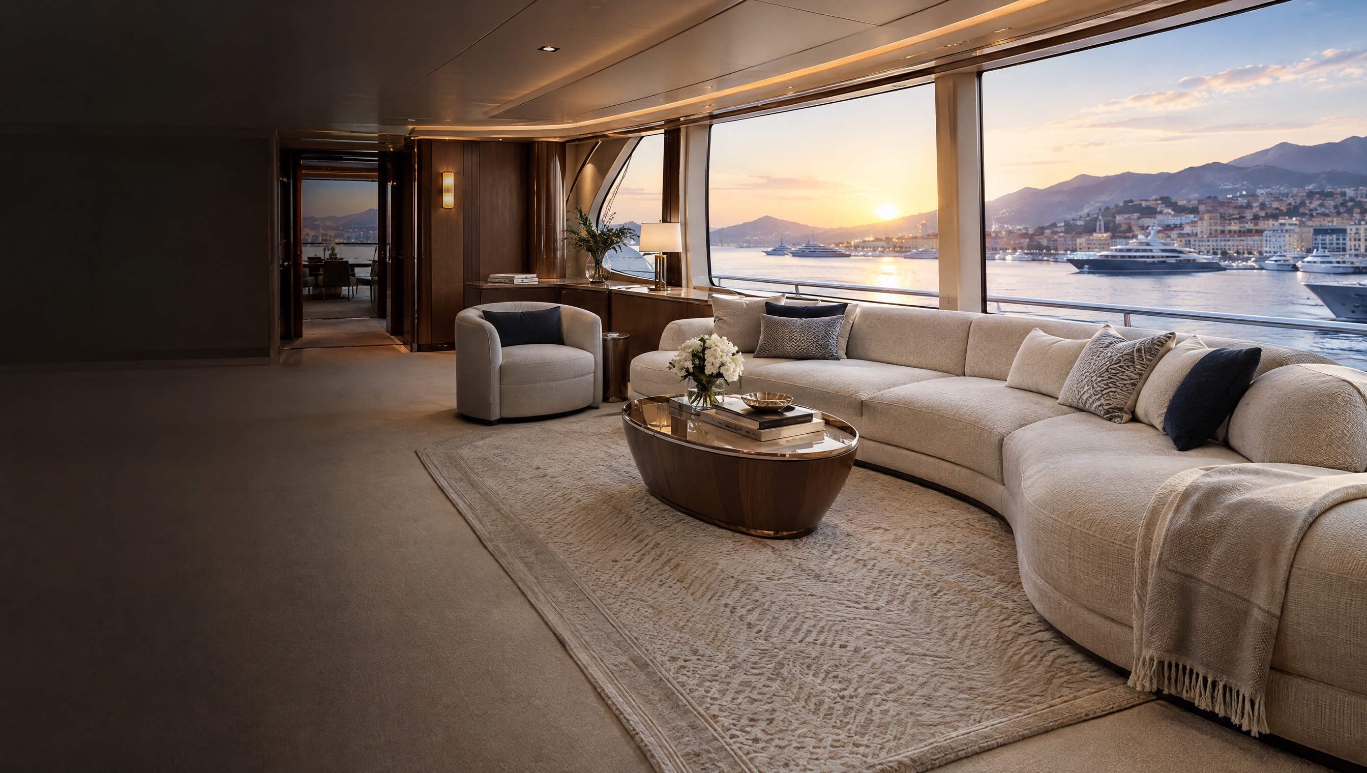 Intérieur de yacht prêt à quai à Cannes