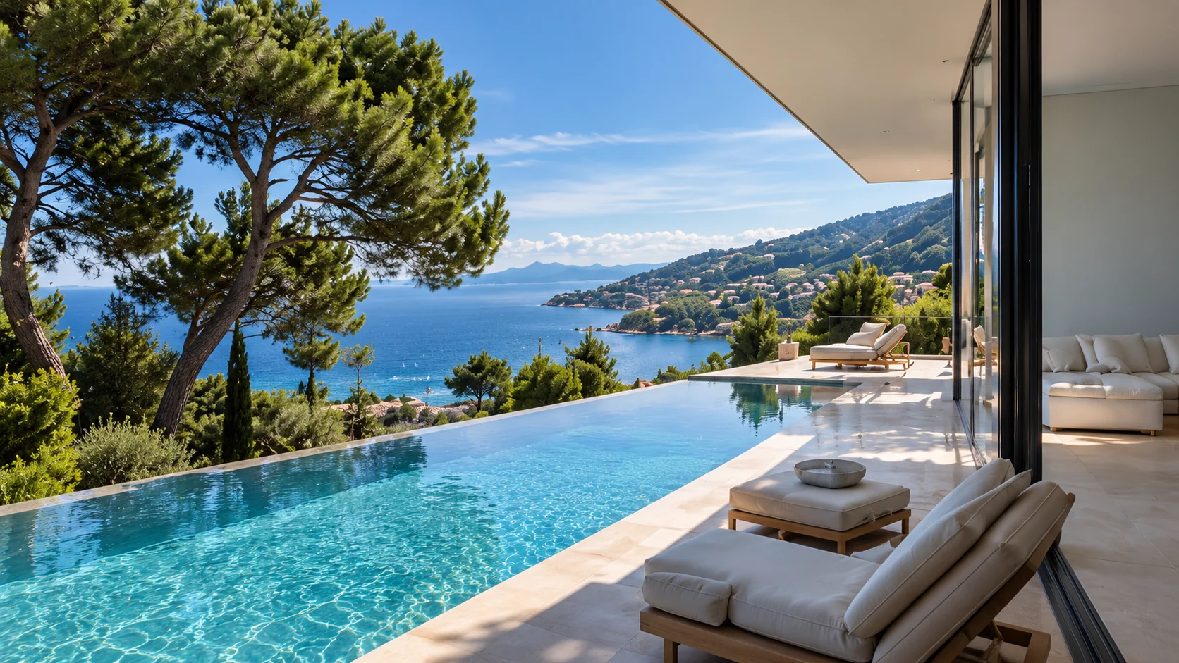 Illustration d’une villa méditerranéenne face à la mer